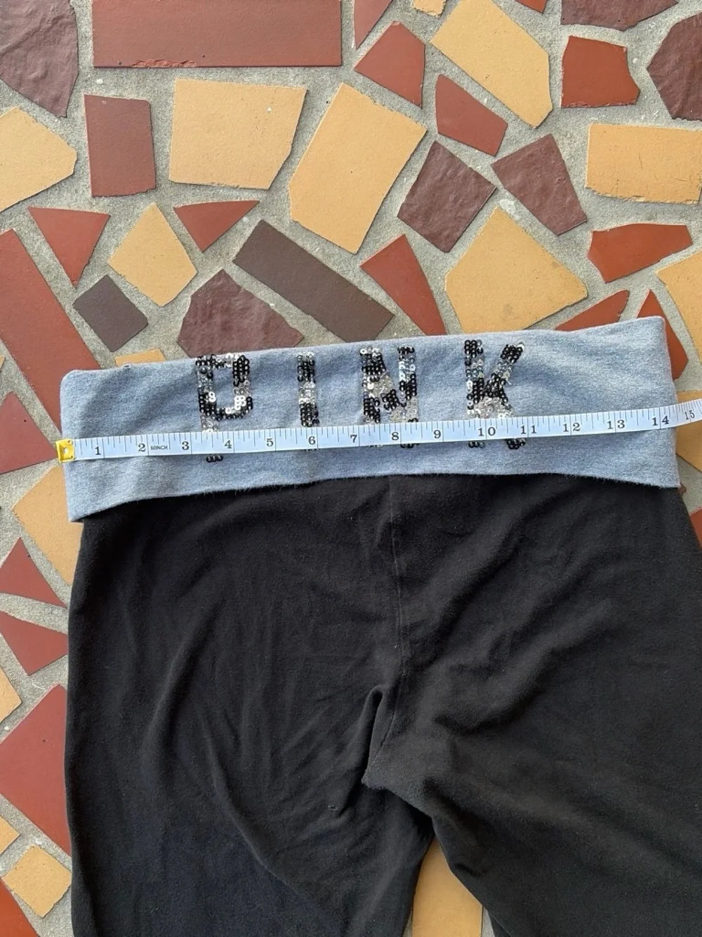 Victoria's Secret Black Leggings with Silver Sequin Waistband